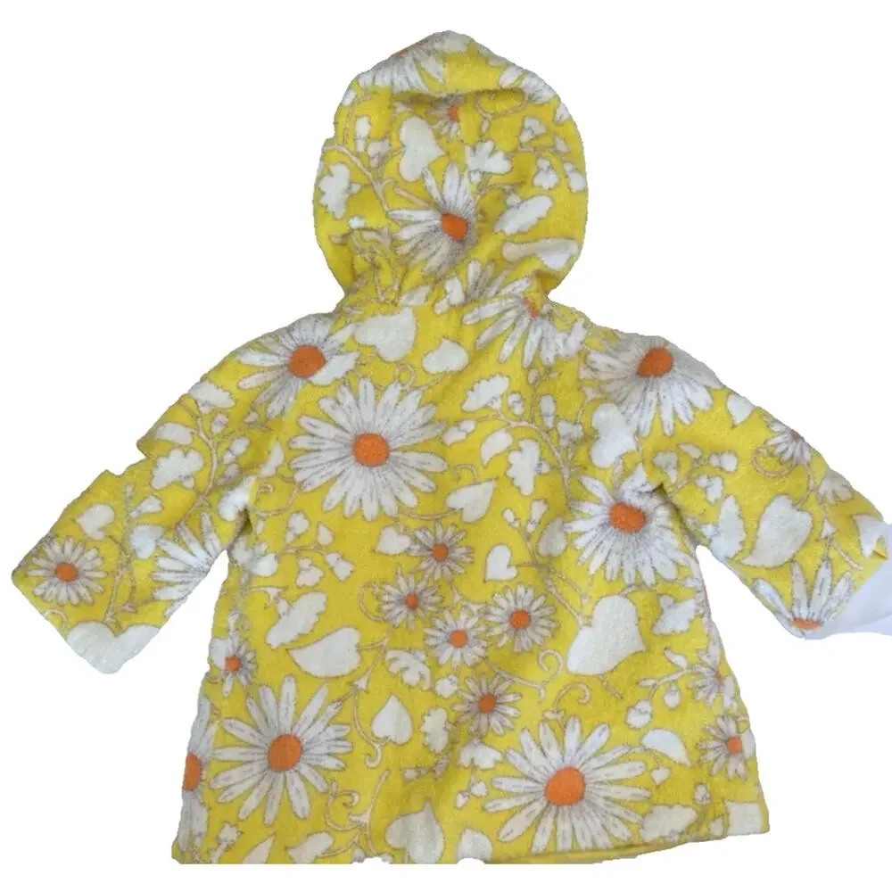 Vintage Toddler Terry Cloth Robe Handmade Yellow Daisy Swim Cover Up Size 2/3